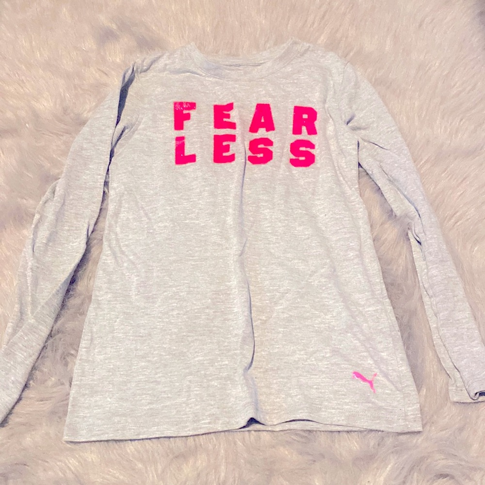 Puma US girls Large 12-14 Fearless long sleeve gray and pink